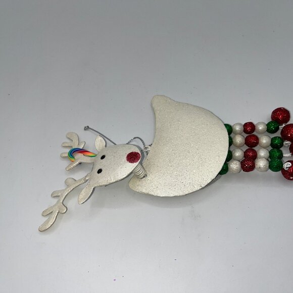 Vintage Pier One Pier 1 Metal Glitter Reindeer Ornament Red Green Dangly Legs - Picture 10 of 15